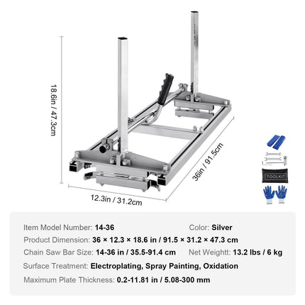 Portable Chainsaw Mill 14"-36" Guide Bar 0.2"-11.81" Cutting Thickness.
