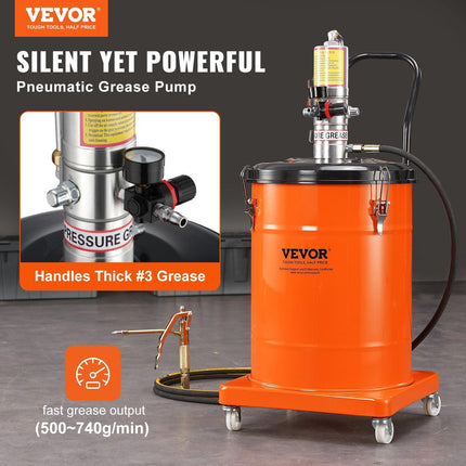Grease Pump, 40L Capacity, Air Operated Grease Pump with 3.88 m High Pressure Hose and Grease Gun, Pneumatic Grease Bucket Pump with Wheels, Portable Lubrication Grease Pump 50:1 Pressure Ratio.