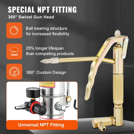 Grease Pump, 40L Capacity, Air Operated Grease Pump with 3.88 m High Pressure Hose and Grease Gun, Pneumatic Grease Bucket Pump with Wheels, Portable Lubrication Grease Pump 50:1 Pressure Ratio.
