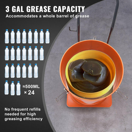 Grease Pump, 40L Capacity, Air Operated Grease Pump with 3.88 m High Pressure Hose and Grease Gun, Pneumatic Grease Bucket Pump with Wheels, Portable Lubrication Grease Pump 50:1 Pressure Ratio.