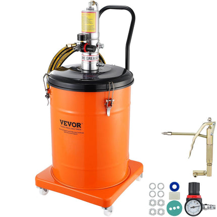 Grease Pump, 40L Capacity, Air Operated Grease Pump with 3.88 m High Pressure Hose and Grease Gun, Pneumatic Grease Bucket Pump with Wheels, Portable Lubrication Grease Pump 50:1 Pressure Ratio.
