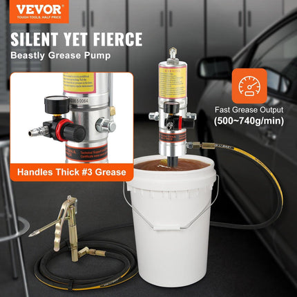 Grease Pump, 50:1 Pressure Ratio Air Operated Grease Pump with 3.88 m High Pressure Hose and Grease Gun, Pneumatic Grease Pump, Portable Lubrication Grease Pump with 360° Swivel Grease Gun Head.