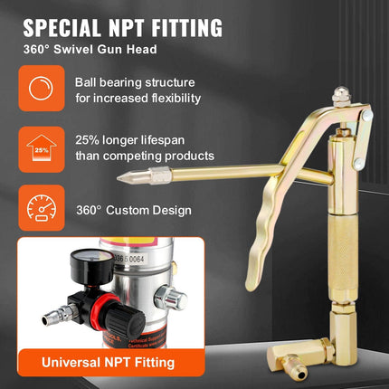 Grease Pump, 50:1 Pressure Ratio Air Operated Grease Pump with 3.88 m High Pressure Hose and Grease Gun, Pneumatic Grease Pump, Portable Lubrication Grease Pump with 360° Swivel Grease Gun Head.