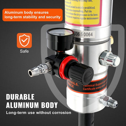 Grease Pump, 50:1 Pressure Ratio Air Operated Grease Pump with 3.88 m High Pressure Hose and Grease Gun, Pneumatic Grease Pump, Portable Lubrication Grease Pump with 360° Swivel Grease Gun Head.