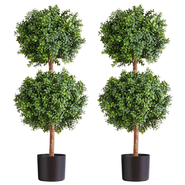 Artificial Topiary Boxwood Double Ball, 2 Set 914mm Faux Boxwood Plant Balls, Fake Silk Tree Look Real, Easy Assembly for Decor Front Porch Outdoor Patio Garden Balcony Backyard Indoor.