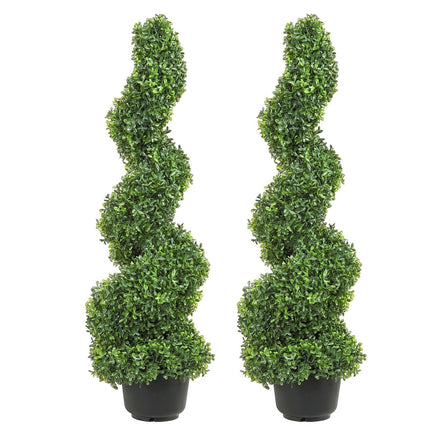 Artificial Topiaries Boxwood Trees, 7.6cm Tall (2 Pieces) Faux Topiary Plant Outdoor, All-year Green Feaux Plant w/ Replaceable Leaves for Decorative Indoor/Outdoor/Garden.