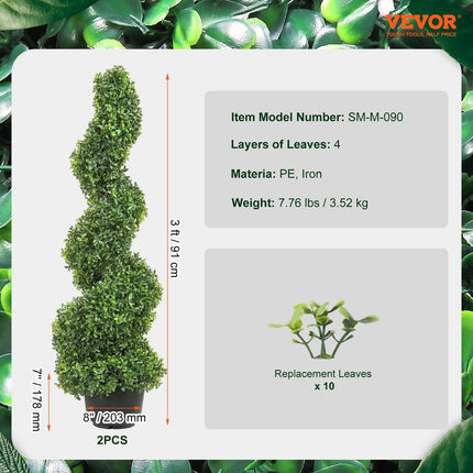 Artificial Topiaries Boxwood Trees, 7.6cm Tall (2 Pieces) Faux Topiary Plant Outdoor, All-year Green Feaux Plant w/ Replaceable Leaves for Decorative Indoor/Outdoor/Garden.