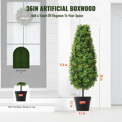2 Pack 91.4cm Artificial Boxwood Topiary Tree Faux Plant UV Decor In/Outdoor.