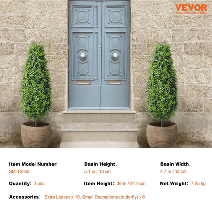 2 Pack 91.4cm Artificial Boxwood Topiary Tree Faux Plant UV Decor In/Outdoor.