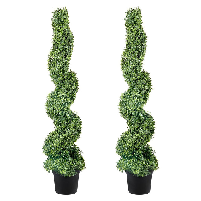 Artificial Topiaries Boxwood Trees, 10cm Tall (2 Pieces) Faux Topiary Plant Outdoor, All-year Green Feaux Plant w/ Replaceable Leaves for Decorative Indoor/Outdoor/Garden.
