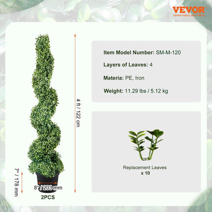 Artificial Topiaries Boxwood Trees, 10cm Tall (2 Pieces) Faux Topiary Plant Outdoor, All-year Green Feaux Plant w/ Replaceable Leaves for Decorative Indoor/Outdoor/Garden.
