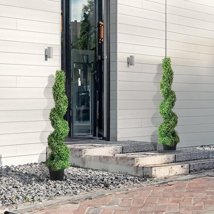 Artificial Topiaries Boxwood Trees, 10cm Tall (2 Pieces) Faux Topiary Plant Outdoor, All-year Green Feaux Plant w/ Replaceable Leaves for Decorative Indoor/Outdoor/Garden.