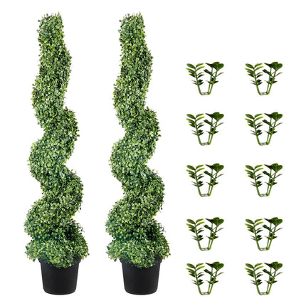 Artificial Topiaries Boxwood Trees, 10cm Tall (2 Pieces) Faux Topiary Plant Outdoor, All-year Green Feaux Plant w/ Replaceable Leaves for Decorative Indoor/Outdoor/Garden.