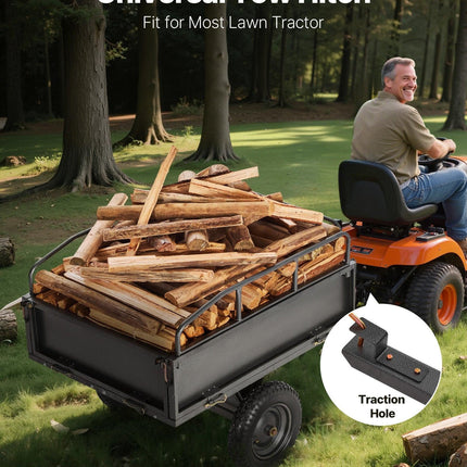Garden Utility Trailer, 10 Cu. Ft & 227 kg Capacity, ATV UTV Hauling Trailer, Tow Behind Steel Dump Cart with 14" Tires, Hand Pull or Foot Pedal, Heavy Duty Yard Trailers for Lawn Mower Tractor.