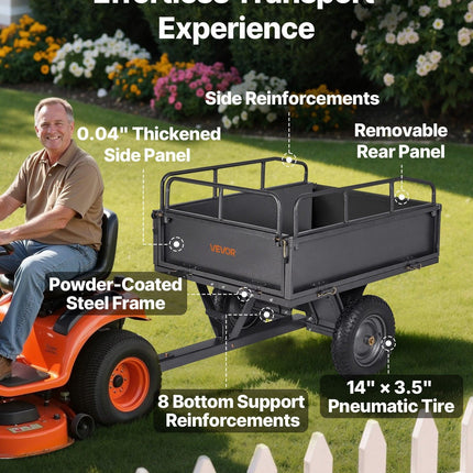 Garden Utility Trailer, 10 Cu. Ft & 227 kg Capacity, ATV UTV Hauling Trailer, Tow Behind Steel Dump Cart with 14" Tires, Hand Pull or Foot Pedal, Heavy Duty Yard Trailers for Lawn Mower Tractor.