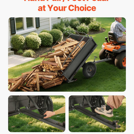 Garden Utility Trailer, 10 Cu. Ft & 227 kg Capacity, ATV UTV Hauling Trailer, Tow Behind Steel Dump Cart with 14" Tires, Hand Pull or Foot Pedal, Heavy Duty Yard Trailers for Lawn Mower Tractor.