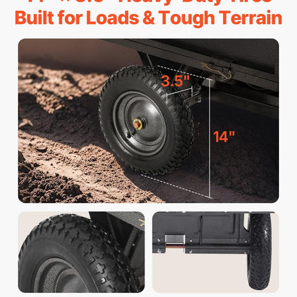 Garden Utility Trailer, 10 Cu. Ft & 227 kg Capacity, ATV UTV Hauling Trailer, Tow Behind Steel Dump Cart with 14" Tires, Hand Pull or Foot Pedal, Heavy Duty Yard Trailers for Lawn Mower Tractor.