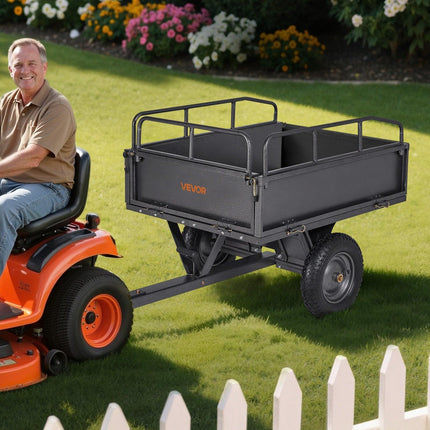 Garden Utility Trailer, 10 Cu. Ft & 227 kg Capacity, ATV UTV Hauling Trailer, Tow Behind Steel Dump Cart with 14" Tires, Hand Pull or Foot Pedal, Heavy Duty Yard Trailers for Lawn Mower Tractor.