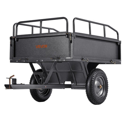 Garden Utility Trailer, 10 Cu. Ft & 227 kg Capacity, ATV UTV Hauling Trailer, Tow Behind Steel Dump Cart with 14" Tires, Hand Pull or Foot Pedal, Heavy Duty Yard Trailers for Lawn Mower Tractor.