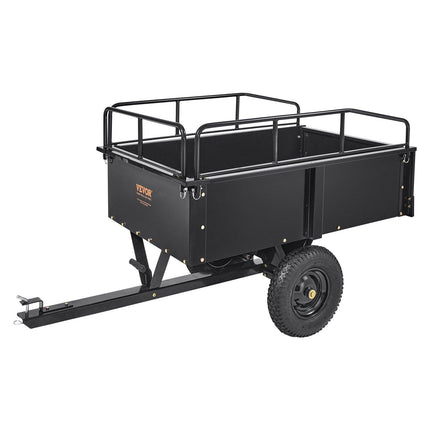 Heavy Duty ATV Trailer Steel Dump Cart, 750-Pound 15 Cubic Feet, Garden Utility Trailer with Removable Sides for Riding Lawn Mower Tractor.