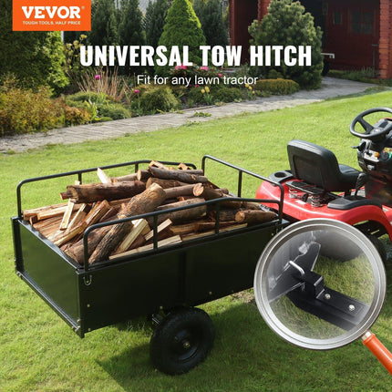 Heavy Duty ATV Trailer Steel Dump Cart, 750-Pound 15 Cubic Feet, Garden Utility Trailer with Removable Sides for Riding Lawn Mower Tractor.