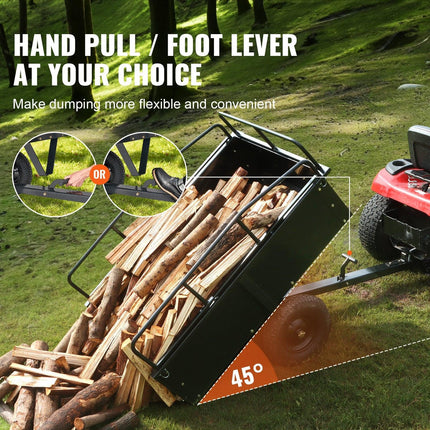 Heavy Duty ATV Trailer Steel Dump Cart, 750-Pound 15 Cubic Feet, Garden Utility Trailer with Removable Sides for Riding Lawn Mower Tractor.