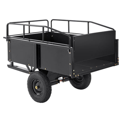 Heavy Duty ATV Trailer Steel Dump Cart, 750-Pound 15 Cubic Feet, Garden Utility Trailer with Removable Sides for Riding Lawn Mower Tractor.