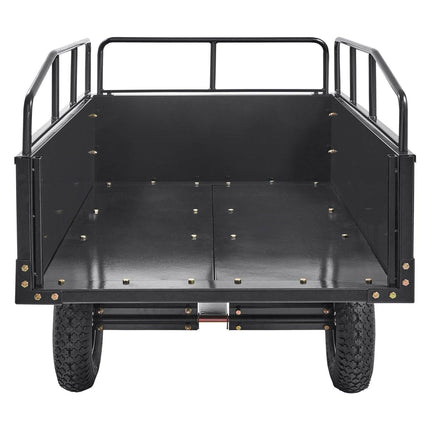 Heavy Duty ATV Trailer Steel Dump Cart, 750-Pound 15 Cubic Feet, Garden Utility Trailer with Removable Sides for Riding Lawn Mower Tractor.