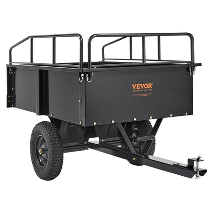 Heavy Duty ATV Trailer Steel Dump Cart, 750-Pound 15 Cubic Feet, Garden Utility Trailer with Removable Sides for Riding Lawn Mower Tractor.