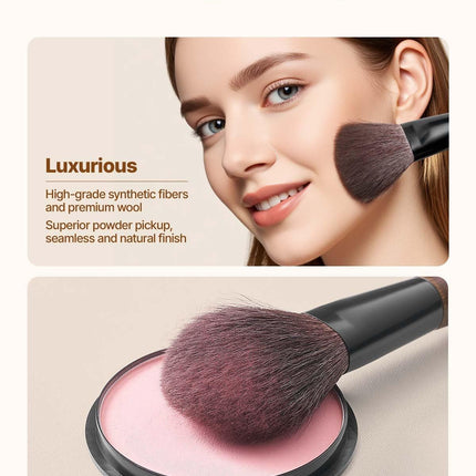 9-Piece Makeup Brush Set for Foundation Blending Eyeshadow, Professional Makeup Brush Kit with Soft Natural Wool & Vegan Synthetic Bristles, Ergonomic Wood Handle, Travel-Friendly Storage Bag.