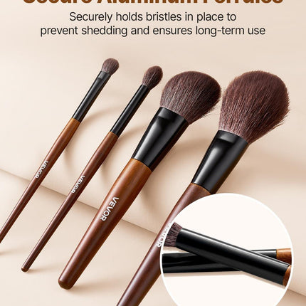 9-Piece Makeup Brush Set for Foundation Blending Eyeshadow, Professional Makeup Brush Kit with Soft Natural Wool & Vegan Synthetic Bristles, Ergonomic Wood Handle, Travel-Friendly Storage Bag.