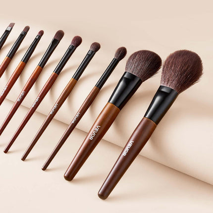 9-Piece Makeup Brush Set for Foundation Blending Eyeshadow, Professional Makeup Brush Kit with Soft Natural Wool & Vegan Synthetic Bristles, Ergonomic Wood Handle, Travel-Friendly Storage Bag.