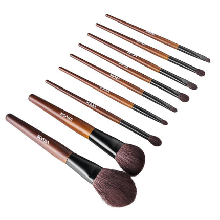 9-Piece Makeup Brush Set for Foundation Blending Eyeshadow, Professional Makeup Brush Kit with Soft Natural Wool & Vegan Synthetic Bristles, Ergonomic Wood Handle, Travel-Friendly Storage Bag.