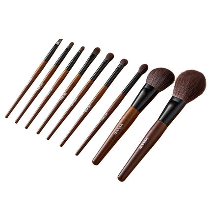 9-Piece Makeup Brush Set for Foundation Blending Eyeshadow, Professional Makeup Brush Kit with Soft Natural Wool & Vegan Synthetic Bristles, Ergonomic Wood Handle, Travel-Friendly Storage Bag.