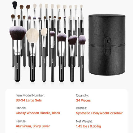 34-Piece Makeup Brush Set, Professional Brushes Kit for Foundation Blending Eyeshadow Concealer Blush - with Soft Bristles, Ergonomic Wood Handle, Travel-Friendly Case Included.