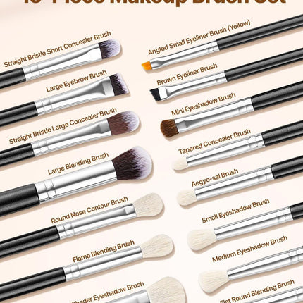 15-Piece Makeup Brush Set for Foundation Blending Eyeshadow, Professional Vegan Brushes with Soft Synthetic Bristles, Ergonomic Wood Handle & Aluminum Ferrule, Portable and Travel-Friendly.