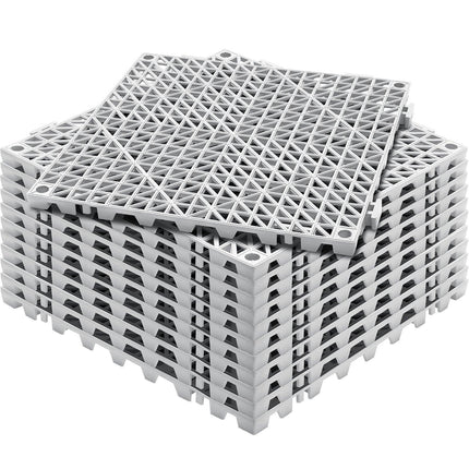 Modular Interlocking Cushion, 12 Pack 30 x 30 cm Splicing Drainage Mats, Soft PVC Interlocking Drainage Floor Tiles, Non-Slip Drainage Holes for Restroom, Bathroom, Kitchen, Pool, Wet Area, Gray.