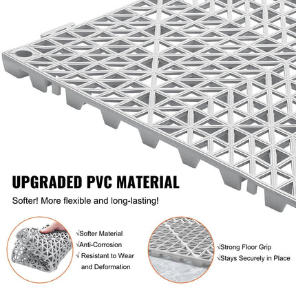 Modular Interlocking Cushion, 12 Pack 30 x 30 cm Splicing Drainage Mats, Soft PVC Interlocking Drainage Floor Tiles, Non-Slip Drainage Holes for Restroom, Bathroom, Kitchen, Pool, Wet Area, Gray.