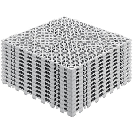 Modular Interlocking Cushion, 12 Pack 30 x 30 cm Splicing Drainage Mats, Soft PVC Interlocking Drainage Floor Tiles, Non-Slip Drainage Holes for Restroom, Bathroom, Kitchen, Pool, Wet Area, Gray.