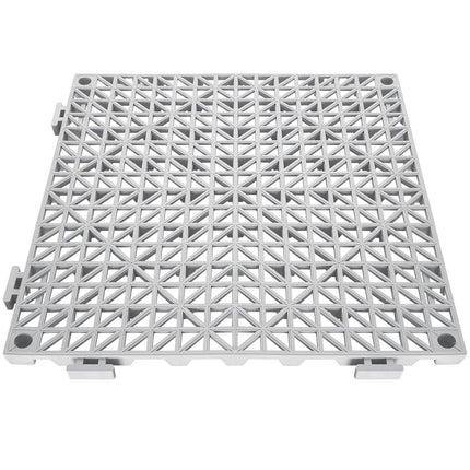 Modular Interlocking Cushion, 12 Pack 30 x 30 cm Splicing Drainage Mats, Soft PVC Interlocking Drainage Floor Tiles, Non-Slip Drainage Holes for Restroom, Bathroom, Kitchen, Pool, Wet Area, Gray.