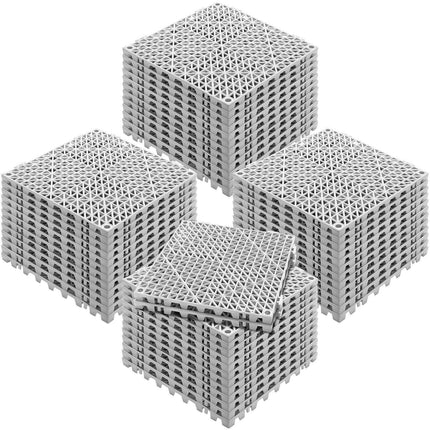Modular Interlocking Cushion, 50 Pack 30 x 30 cm Splicing Drainage Mats, Soft PVC Interlocking Drainage Floor Tiles, Non-Slip Drainage Holes for Restroom, Bathroom, Kitchen, Pool, Wet Area, Gray.