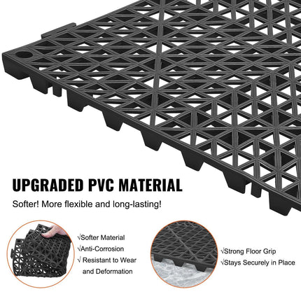 Modular Interlocking Cushion, 55 Pack 30 x 30 cm Splicing Drainage Mats, PVC Interlocking Drainage Floor Tiles, Non-Slip Drainage Holes for Restroom, Bathroom, Kitchen, Pool, Wet Area, Black.