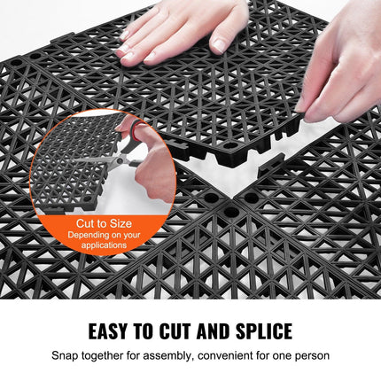 Modular Interlocking Cushion, 55 Pack 30 x 30 cm Splicing Drainage Mats, PVC Interlocking Drainage Floor Tiles, Non-Slip Drainage Holes for Restroom, Bathroom, Kitchen, Pool, Wet Area, Black.