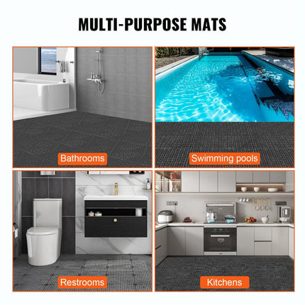 Modular Interlocking Cushion, 55 Pack 30 x 30 cm Splicing Drainage Mats, PVC Interlocking Drainage Floor Tiles, Non-Slip Drainage Holes for Restroom, Bathroom, Kitchen, Pool, Wet Area, Black.