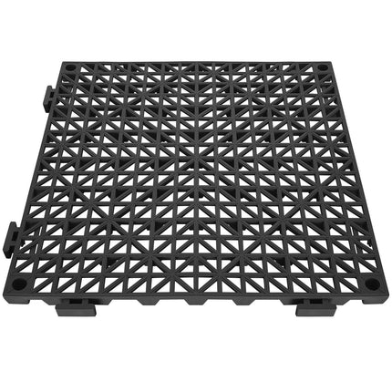 Modular Interlocking Cushion, 55 Pack 30 x 30 cm Splicing Drainage Mats, PVC Interlocking Drainage Floor Tiles, Non-Slip Drainage Holes for Restroom, Bathroom, Kitchen, Pool, Wet Area, Black.