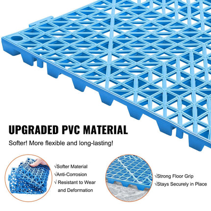 Modular Interlocking Cushion, 55 Pack 30 x 30 cm Splicing Drainage Mats, Soft PVC Interlocking Drainage Floor Tiles, Non-Slip Drainage Holes for Restroom, Bathroom, Kitchen, Pool, Wet Area, Blue.