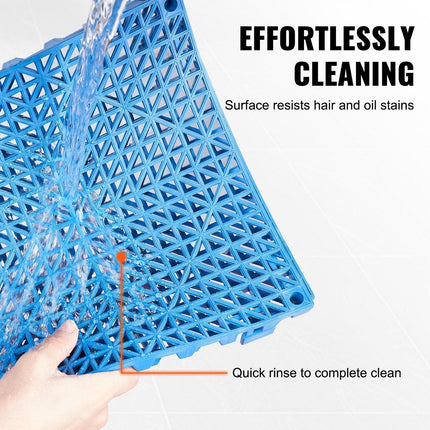 Modular Interlocking Cushion, 55 Pack 30 x 30 cm Splicing Drainage Mats, Soft PVC Interlocking Drainage Floor Tiles, Non-Slip Drainage Holes for Restroom, Bathroom, Kitchen, Pool, Wet Area, Blue.