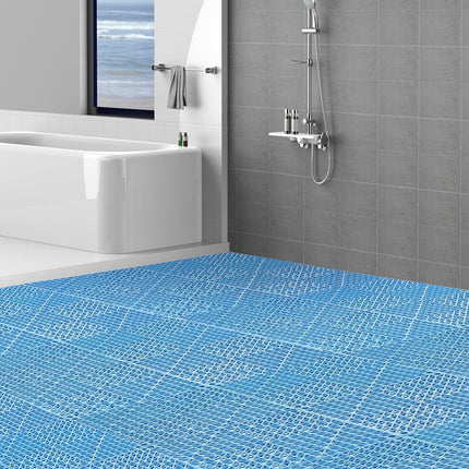 Modular Interlocking Cushion, 55 Pack 30 x 30 cm Splicing Drainage Mats, Soft PVC Interlocking Drainage Floor Tiles, Non-Slip Drainage Holes for Restroom, Bathroom, Kitchen, Pool, Wet Area, Blue.
