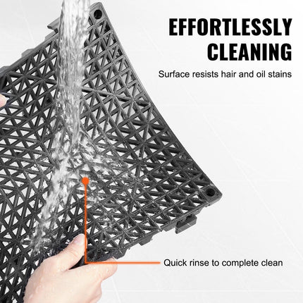 Modular Interlocking Cushion, 12 Pack 30 x 30 cm Splicing Drainage Mats, PVC Interlocking Drainage Floor Tiles, Non-Slip Drainage Holes for Restroom, Bathroom, Kitchen, Pool, Wet Area, Black.