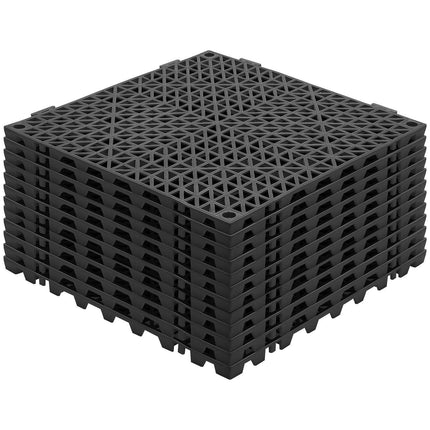 Modular Interlocking Cushion, 12 Pack 30 x 30 cm Splicing Drainage Mats, PVC Interlocking Drainage Floor Tiles, Non-Slip Drainage Holes for Restroom, Bathroom, Kitchen, Pool, Wet Area, Black.